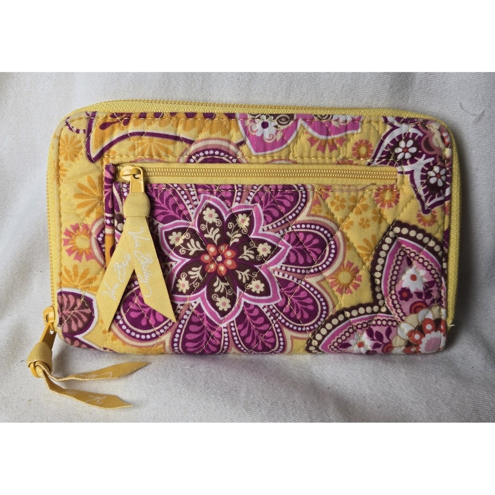 Vera Bradley Bali Gold 8" x 5" Wristlet Folding Wallet Zip Around - Picture 4 of 6